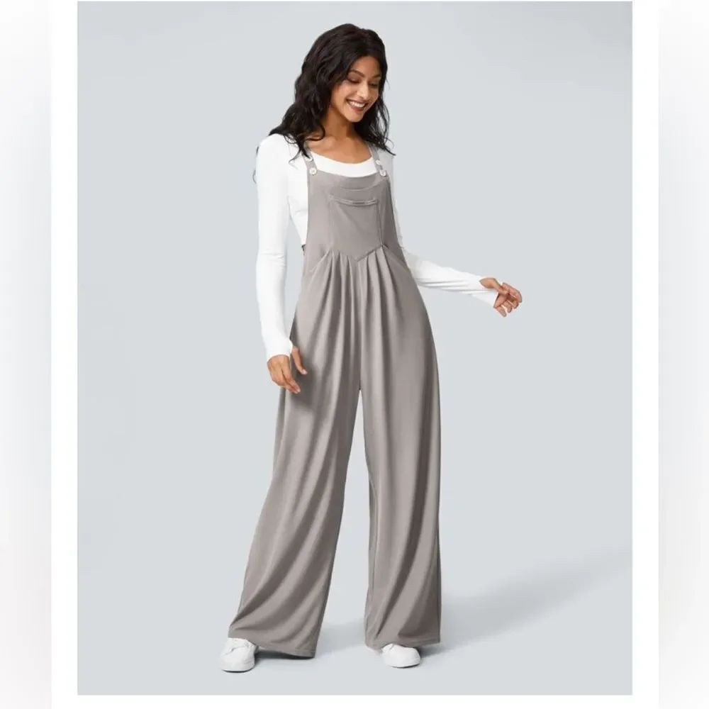 Halara Gray Button Pocket Waffle Overall Dress Sz XL NWT
